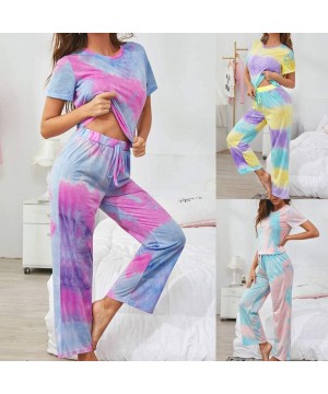 Sets Two Piece Sweatsuit Casual Short Sleeve and Long Pants Pajamas 2020 New Tie Dye Sleepwear - Yellow - C219C4GREWL