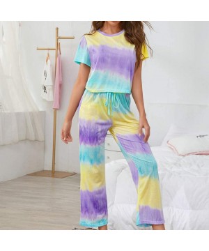 Sets Two Piece Sweatsuit Casual Short Sleeve and Long Pants Pajamas 2020 New Tie Dye Sleepwear - Yellow - C219C4GREWL