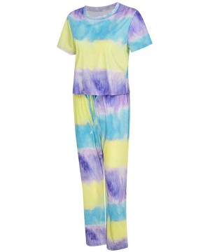 Sets Two Piece Sweatsuit Casual Short Sleeve and Long Pants Pajamas 2020 New Tie Dye Sleepwear - Yellow - C219C4GREWL