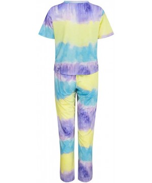 Sets Two Piece Sweatsuit Casual Short Sleeve and Long Pants Pajamas 2020 New Tie Dye Sleepwear - Yellow - C219C4GREWL