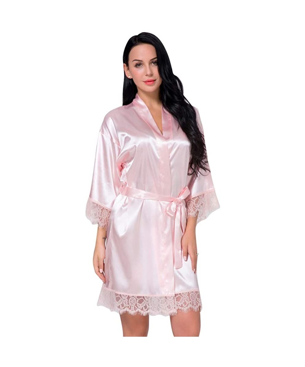 Robes Womens Pure Short Silky Robes Bridesmaid Bride Party Lace Satin Lingerie Robes Sleepwear - CE190HQSDU7