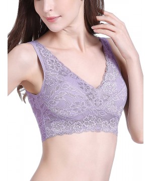 Bras Venetia Lace Bralette with Pockets Back Smoothing Wire Free Bra - Purple - CR189SHLSWS