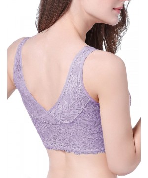 Bras Venetia Lace Bralette with Pockets Back Smoothing Wire Free Bra - Purple - CR189SHLSWS