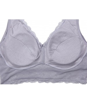 Bras Venetia Lace Bralette with Pockets Back Smoothing Wire Free Bra - Purple - CR189SHLSWS