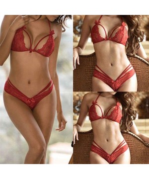 Panties Women Underwear- Charm Sexy/Sissy Lingerie Lace G String Thong Nightwear - Red - C818O295W45