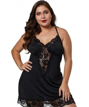 Baby Dolls & Chemises Women Sexy Babydoll Lingerie Plus Size Sheer Lace Chemise Halter Backless Sleepwear Splicing Deep V Bra...