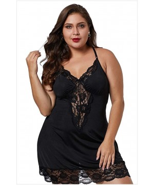 Baby Dolls & Chemises Women Sexy Babydoll Lingerie Plus Size Sheer Lace Chemise Halter Backless Sleepwear Splicing Deep V Bra...