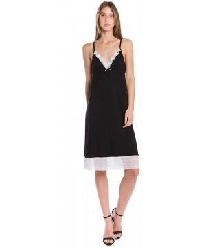 Slips Women's Lightweight Layering lace Ruffle Knit Full Slip Dress Extender with Adjustable Straps - V Neck Black - CJ18OQYR5RE