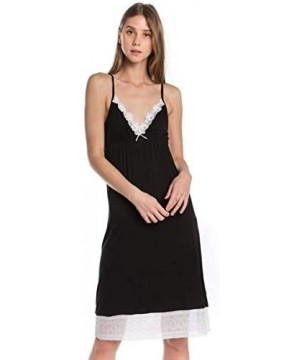 Slips Women's Lightweight Layering lace Ruffle Knit Full Slip Dress Extender with Adjustable Straps - V Neck Black - CJ18OQYR5RE