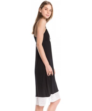 Slips Women's Lightweight Layering lace Ruffle Knit Full Slip Dress Extender with Adjustable Straps - V Neck Black - CJ18OQYR5RE