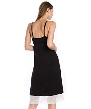 Slips Women's Lightweight Layering lace Ruffle Knit Full Slip Dress Extender with Adjustable Straps - V Neck Black - CJ18OQYR5RE