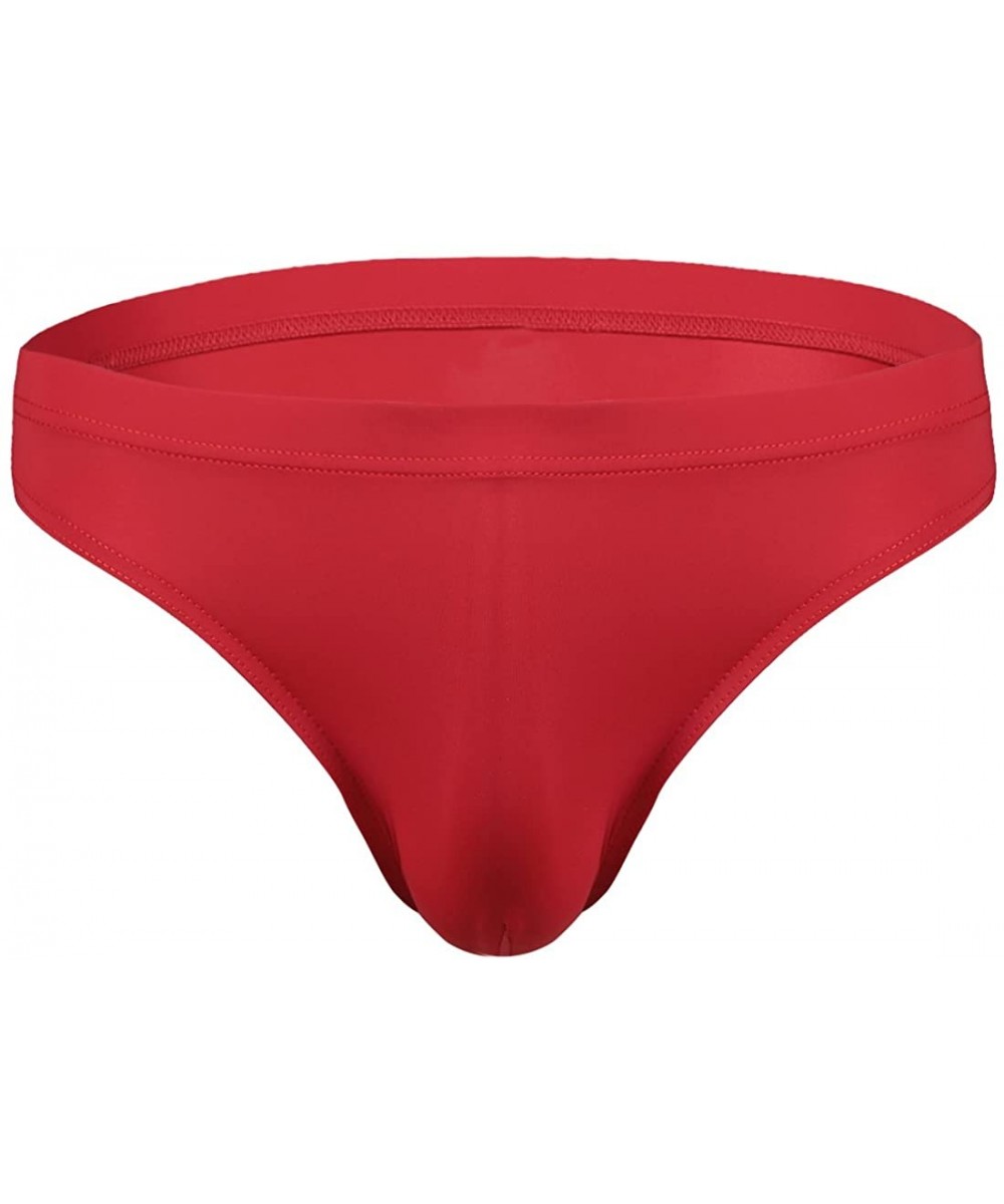 Briefs Men's Ice Silk Bulge Pouch Panties Solid Color Bikini Briefs Swimwear Swimsuit Underwear - Red - C219DWC40K6