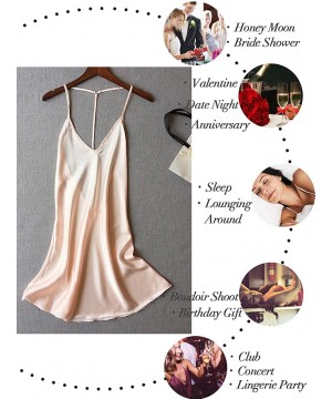 Nightgowns & Sleepshirts Silky Satin Nightie-Backless Lingerie for Women-Loose Sleepwear-Mini Nightgown-Spaghetti Strap Chemi...