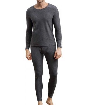 Thermal Underwear Men's Cotton Thermal Underwear Set Heavyweight Long Johns Fleece Lined - Dark Grey - CM18X9437NR