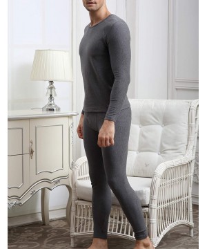 Thermal Underwear Men's Cotton Thermal Underwear Set Heavyweight Long Johns Fleece Lined - Dark Grey - CM18X9437NR