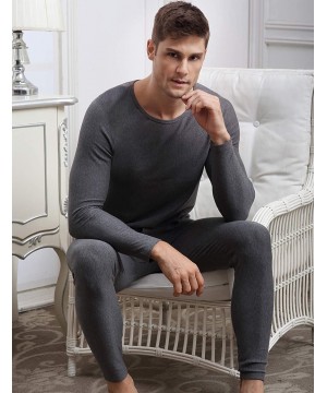 Thermal Underwear Men's Cotton Thermal Underwear Set Heavyweight Long Johns Fleece Lined - Dark Grey - CM18X9437NR