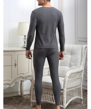 Thermal Underwear Men's Cotton Thermal Underwear Set Heavyweight Long Johns Fleece Lined - Dark Grey - CM18X9437NR