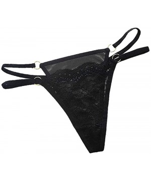 Panties Women Sexy Lace Satin Lingerie Knickers G-String Thongs Panties Briefs - Black - CB18HU2Y9N9