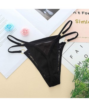 Panties Women Sexy Lace Satin Lingerie Knickers G-String Thongs Panties Briefs - Black - CB18HU2Y9N9