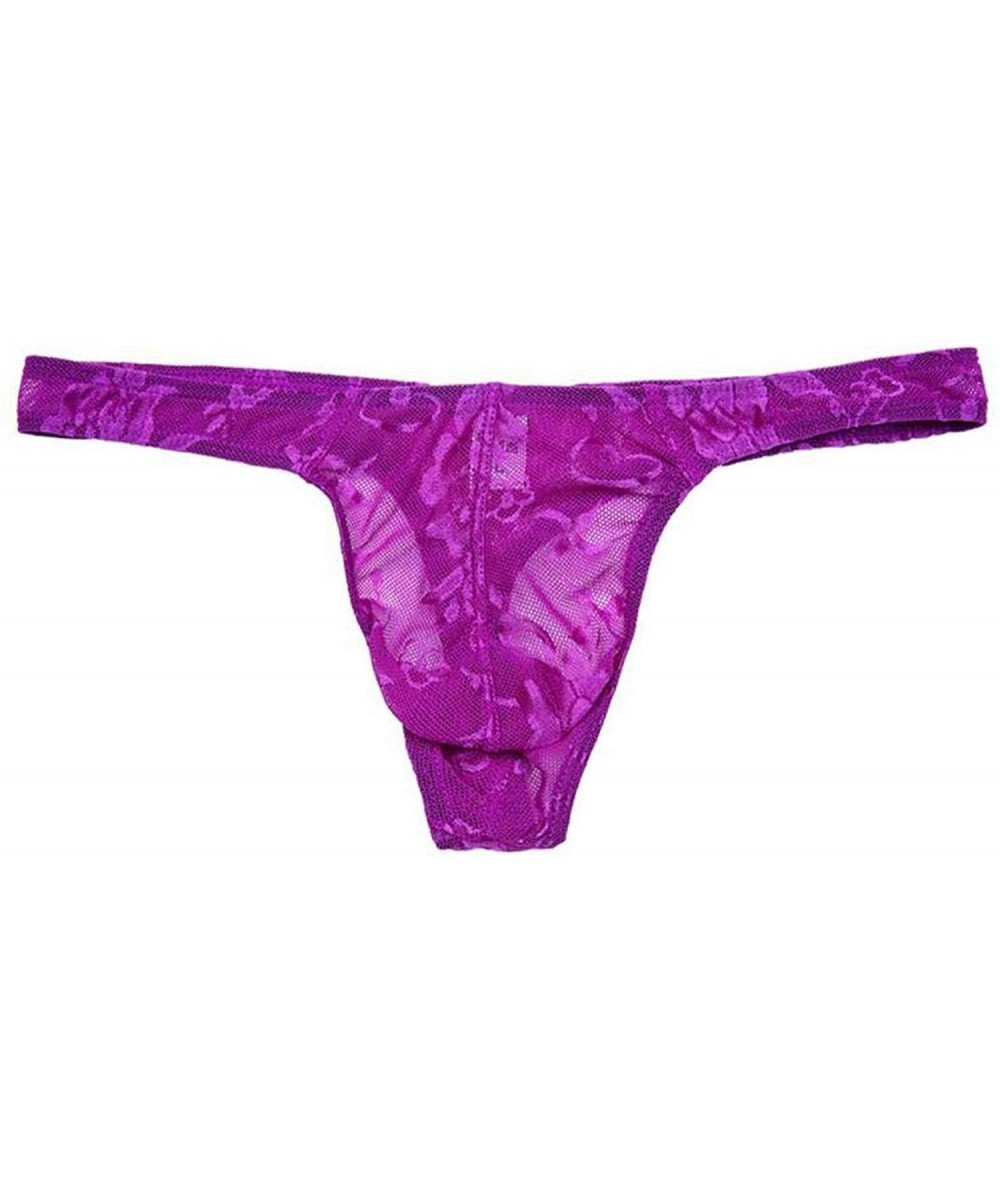 G-Strings & Thongs Sexy Men Underwear Lace See-Through Thongs G-Strings Tanga Pouch Transparent Underpant Lingerie - Purple -...