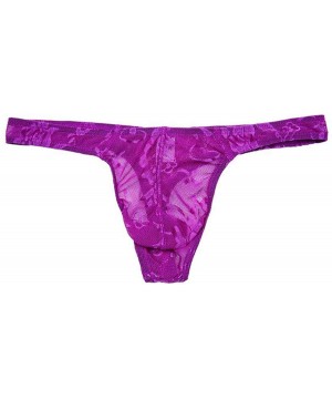 G-Strings & Thongs Sexy Men Underwear Lace See-Through Thongs G-Strings Tanga Pouch Transparent Underpant Lingerie - Purple -...