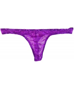 G-Strings & Thongs Sexy Men Underwear Lace See-Through Thongs G-Strings Tanga Pouch Transparent Underpant Lingerie - Purple -...