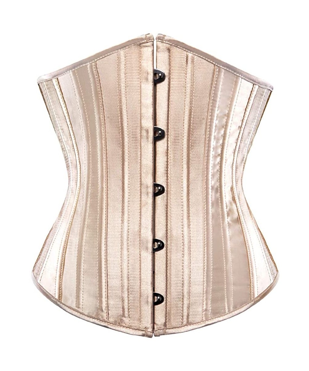 Bustiers & Corsets Classic Satin Steel Boned Underbust Waist Cincher Boned Corset Bustier - Beige - CX19CZNM9D9