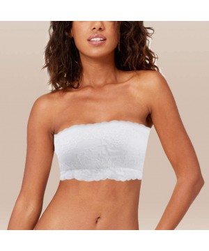 Bras Women's Bandeau Bra Seamless Tube Top Bra with Removable Pads 1-3 Pack - 2 Pack Grey&white Lace - CU18UW2T92O