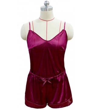 Thermal Underwear Women Sexy Lingeries Loose Sleepwear Satin Silk Babydoll Lace Up Nightwear Loose Pajamas Set - Wine Red - C...