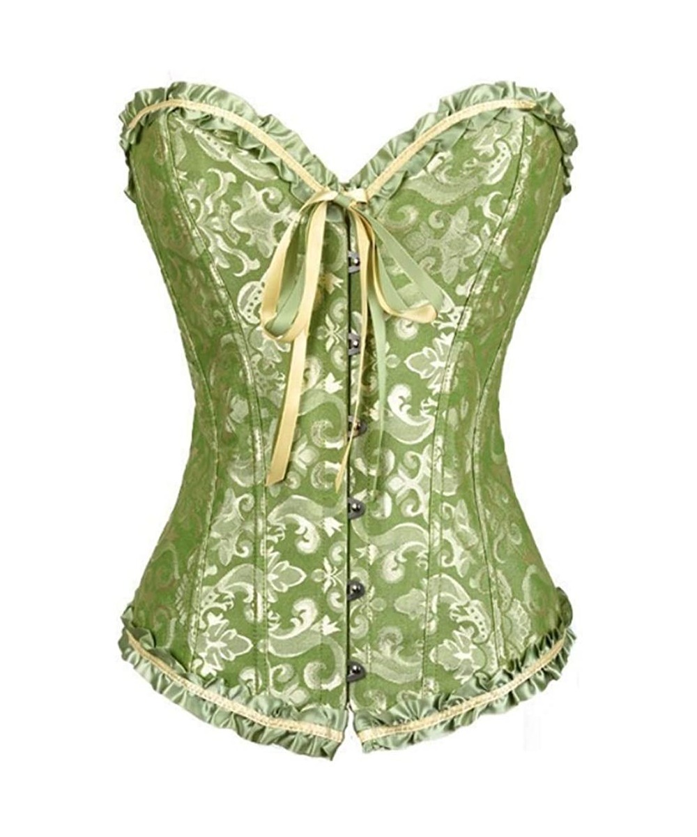 Bustiers & Corsets Women's Sexy Corset Bustier Satin Brocade Overbust Bodyshaper Top - Green - CQ18UQ9QT3Z