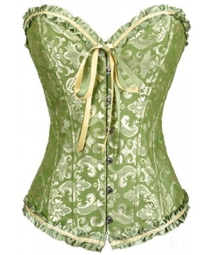 Bustiers & Corsets Women's Sexy Corset Bustier Satin Brocade Overbust Bodyshaper Top - Green - CQ18UQ9QT3Z