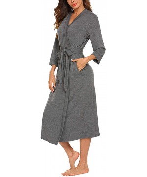 Robes Women's Robes Long Kimono Bathrobe V Neck Soft Lightweight Loungwear Ladies Sleepwear - Dark Grey - CP198NCXSZU