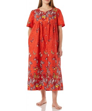 Nightgowns & Sleepshirts Women's Long House Dress with Pockets - Short Sleeve Patio Dress - Red Butterflies - C5195HWS7HX