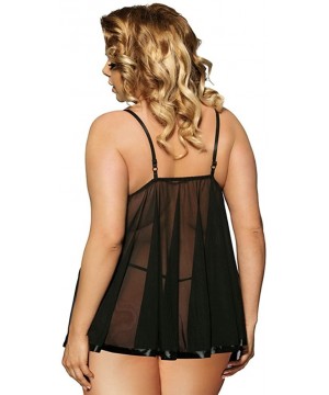 Nightgowns & Sleepshirts Women's Sequin Sheer Lace Plus Size Babydoll Nighty Lingerie Chemise - Black - CM11T5M159V