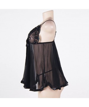 Nightgowns & Sleepshirts Women's Sequin Sheer Lace Plus Size Babydoll Nighty Lingerie Chemise - Black - CM11T5M159V