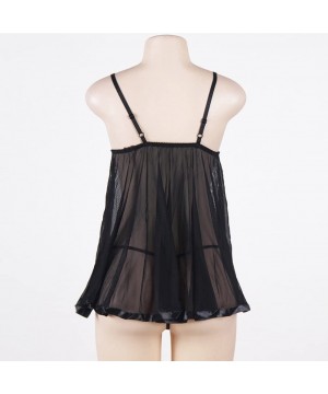 Nightgowns & Sleepshirts Women's Sequin Sheer Lace Plus Size Babydoll Nighty Lingerie Chemise - Black - CM11T5M159V