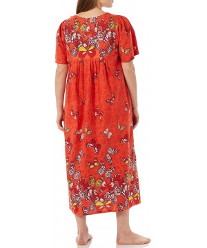 Nightgowns & Sleepshirts Women's Long House Dress with Pockets - Short Sleeve Patio Dress - Red Butterflies - C5195HWS7HX