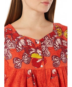 Nightgowns & Sleepshirts Women's Long House Dress with Pockets - Short Sleeve Patio Dress - Red Butterflies - C5195HWS7HX