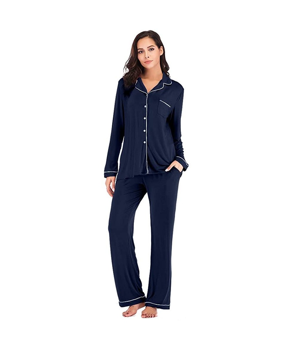 Sets Women Autumn Winter Soft Cotton Pajama Sets Long Sleeve Casual Sleepwear Girl Homewear Lounge Pyjamas - Navy Blue - CZ19...