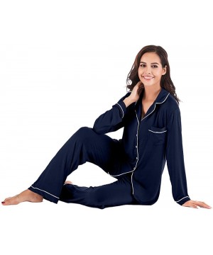 Sets Women Autumn Winter Soft Cotton Pajama Sets Long Sleeve Casual Sleepwear Girl Homewear Lounge Pyjamas - Navy Blue - CZ19...