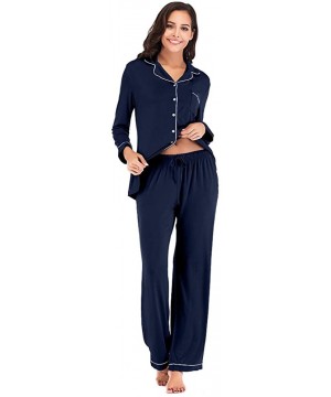 Sets Women Autumn Winter Soft Cotton Pajama Sets Long Sleeve Casual Sleepwear Girl Homewear Lounge Pyjamas - Navy Blue - CZ19...