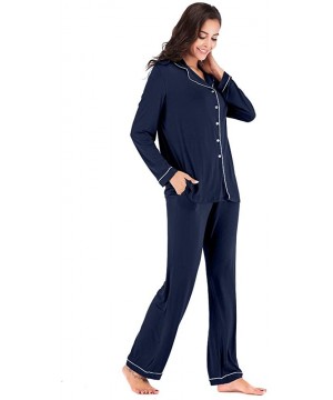 Sets Women Autumn Winter Soft Cotton Pajama Sets Long Sleeve Casual Sleepwear Girl Homewear Lounge Pyjamas - Navy Blue - CZ19...