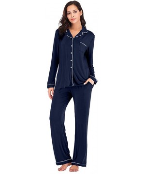 Sets Women Autumn Winter Soft Cotton Pajama Sets Long Sleeve Casual Sleepwear Girl Homewear Lounge Pyjamas - Navy Blue - CZ19...