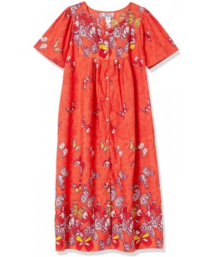 Nightgowns & Sleepshirts Women's Long House Dress with Pockets - Short Sleeve Patio Dress - Red Butterflies - C5195HWS7HX