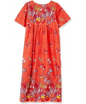 Nightgowns & Sleepshirts Women's Long House Dress with Pockets - Short Sleeve Patio Dress - Red Butterflies - C5195HWS7HX