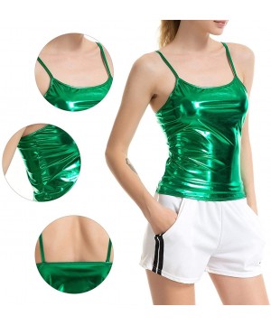 Camisoles & Tanks Women's Shiny Metallic Camisole Liquid Wet Look Crop Top Tank Tops for Party Rave - Green - CT18LQ898AL