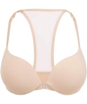 Bras Women's Push Up Racerback Front Closure Bra Plunge Padded Tshirt Underwire - Beige - CG18XKZDDX7