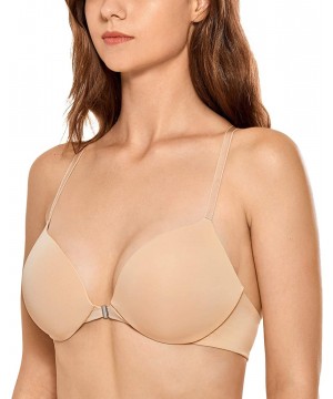 Bras Women's Push Up Racerback Front Closure Bra Plunge Padded Tshirt Underwire - Beige - CG18XKZDDX7