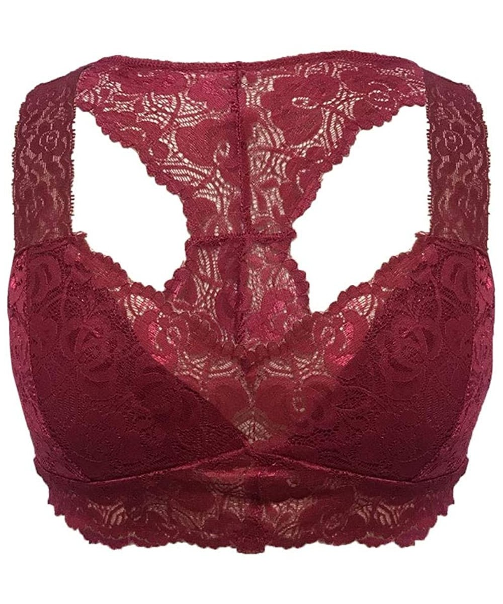 Slips New Women Plus Size Vest Crop Wire Free Bra Lingerie Sexy V-Neck Underwear S-3XL - Wine - CJ18X4MQD9L