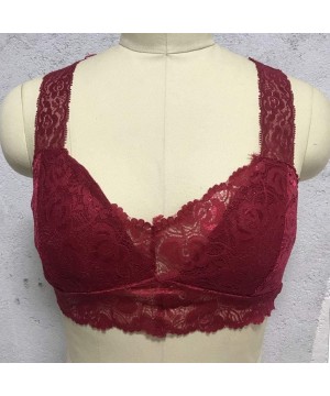 Slips New Women Plus Size Vest Crop Wire Free Bra Lingerie Sexy V-Neck Underwear S-3XL - Wine - CJ18X4MQD9L